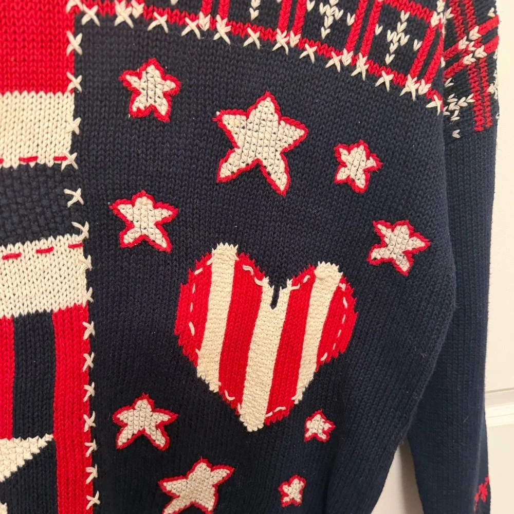 Vintage Women’s Ninon de Lenclos Patriotic Flag Knit Sweater size large Stars - Picture 6 of 8